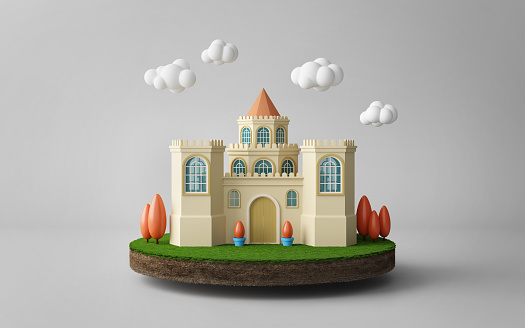 Castle with cloud and tree on land.3d rendering