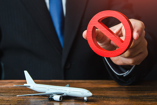 Ban on flights of aircraft. No fly zone. Sanctions. Refusal of aircraft insurance, breaking leasing agreements. Closing air routes. Flight cancellation. Failure safety tests. Penalties, restrictions