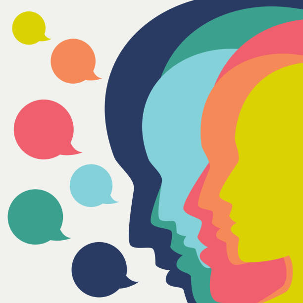 People profile heads in dialogue.  Vector background. People profile heads in dialogue.  Vector background. mental health stock illustrations