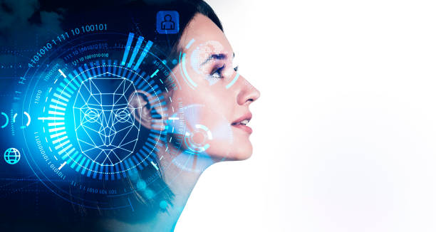 istock Businesswoman with digital interface with pie diagram, virtual globe 1393436317