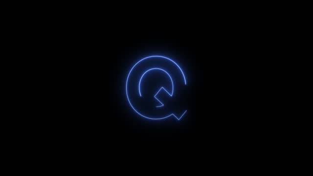 Blue Neon font letter Q uppercase appear after some time. Animated Blue neon alphabet symbol on black background. stock video