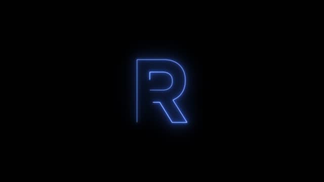 Blue Neon font letter R uppercase appear after some time. Animated Blue neon alphabet symbol on black background. stock video