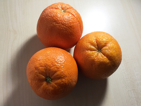 High angle view group of oranges on the wood background