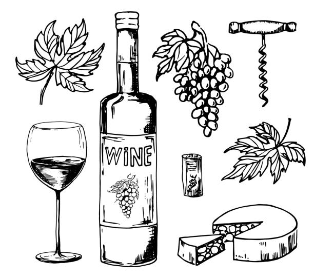 ワインボトルとグラス - red wine illustrations点のイラスト素材／クリップアート素材／マンガ素材／アイコン素材