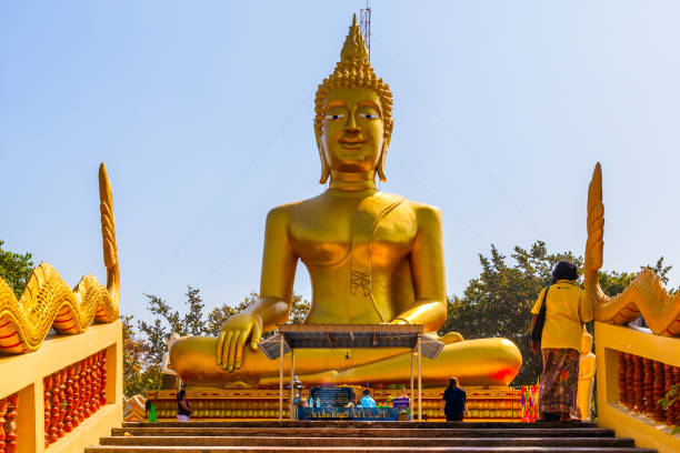 Pattaya, Thailand - December 7, 2009: 18-metre golden Big Buddha statue in Wat Phra Yai in Pattaya