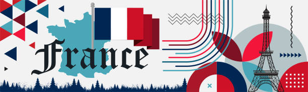 illustrazioni stock, clip art, cartoni animati e icone di tendenza di festa nazionale francese design astratto con bandiera francese e torre eiffel di parigi. - france election presidential election french culture