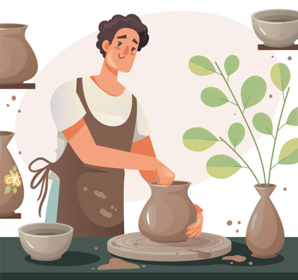 Man Character Making Pot Pottery Hand Made Hobby Workshop Craft  Illustration Vector Graphic Design Concept向量圖形及更多工匠圖片- iStock