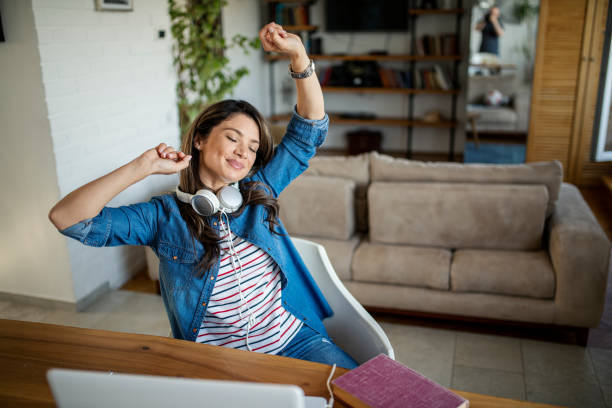istock A young woman is resting during a break from a video call 1393464812