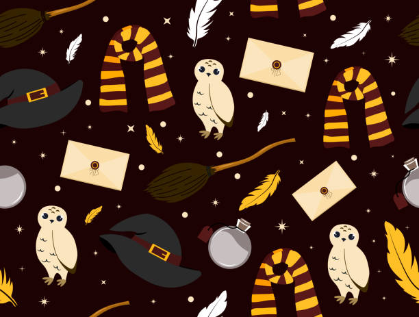 ilustrações de stock, clip art, desenhos animados e ícones de seamless pattern magic school - wizardry