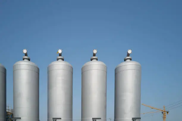 Photo of Close up of circular storage tank in chemical plant