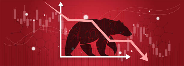 istock Bear Vector design with Red background for bearish stock market crash. Loss down chart for price decrease of stocks during Bear market. 1393470258