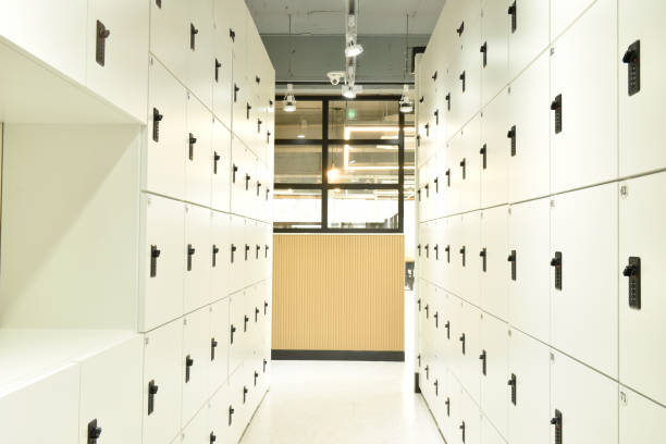 Small coin lockers installed in cafes stock photo
