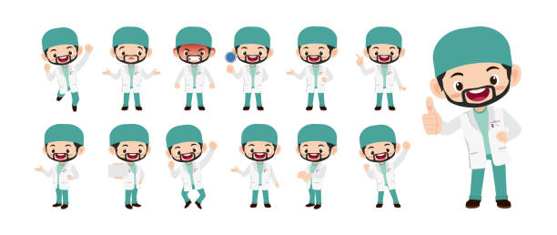 illustrations, cliparts, dessins animés et icônes de médecin avec différentes poses. vecteur- - doctor pediatrician scientist medical student