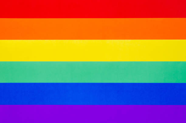 Rainbow Pride Flag Wrinkled Paper Background LGBTQIA Pride Event Month Right Crumpled Colorful Foil Texture Holiday Striped Red Orange Yellow Green Blue Purple Pattern Design template for presentation, flyer, card, poster, brochure, banner