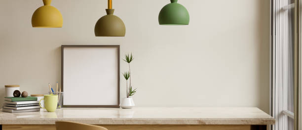 istock Modern minimalist home interior with copy space and blank picture frame 1393484045
