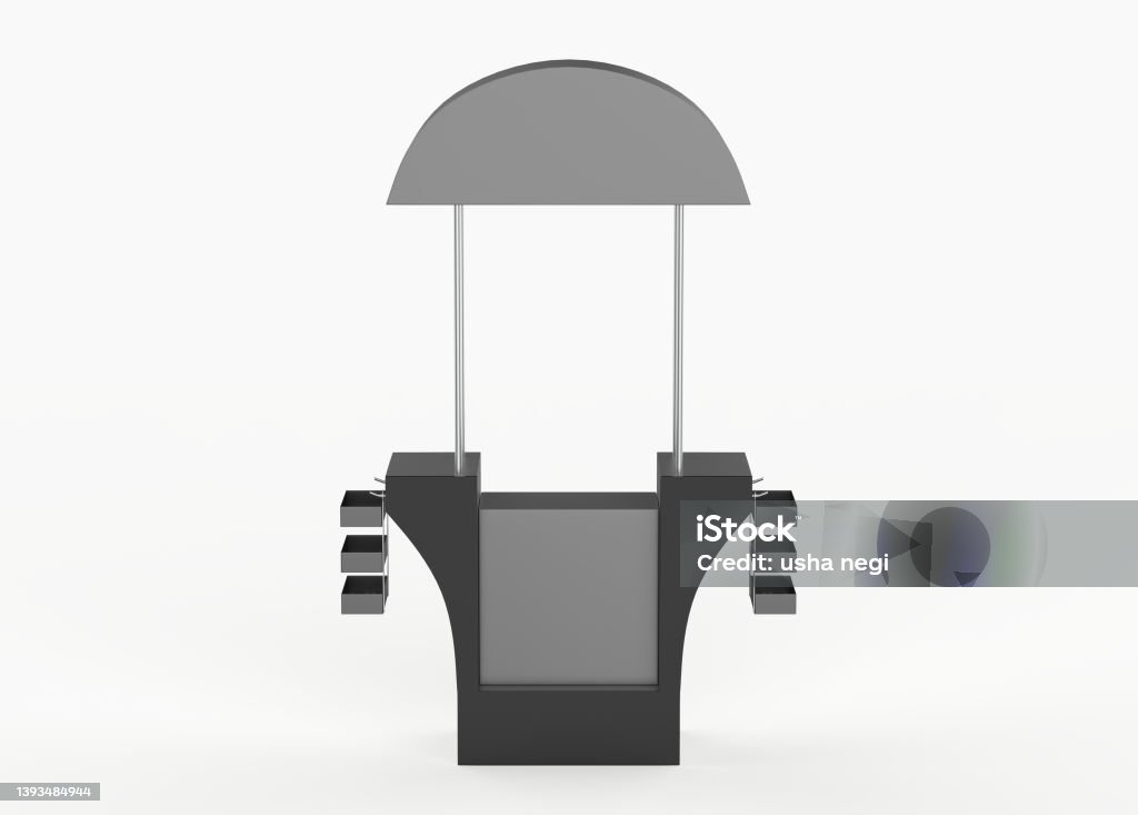food Trolley Street Food Bike. food Trolley Cart on a white background. 3d illustration Bicycle Stock Photo