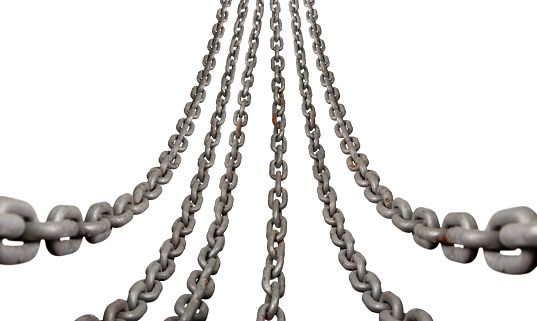 Real steel rusty iron chain isolated on white background.