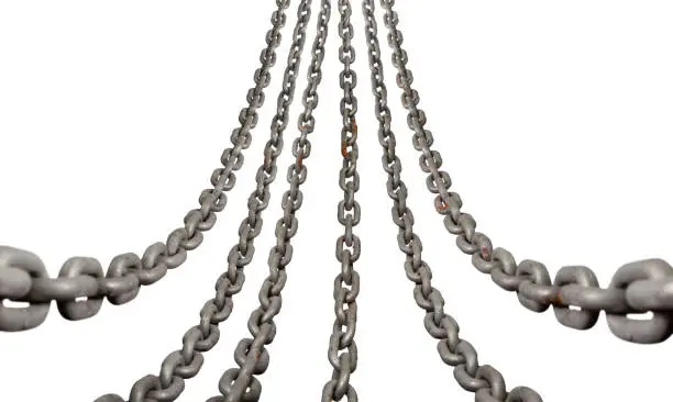 Photo of Real steel rusty iron chain isolated on white background.