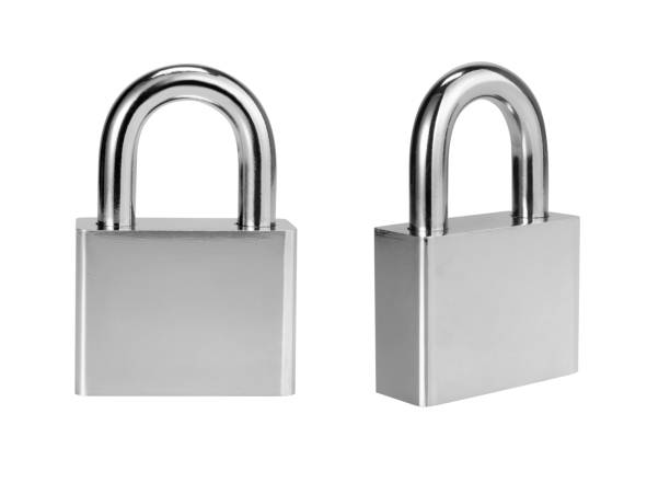 Silver color padlock isolated on white background