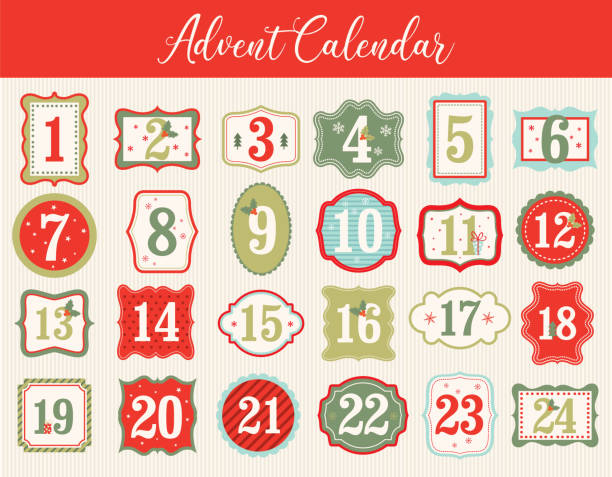 weihnachts-adventskalender mit niedlichem rahmendesign - adventskalender stock-grafiken, -clipart, -cartoons und -symbole