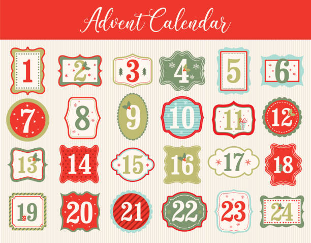 рождественский адвент-календарь с милым дизайном рамки - advent calendar advent christmas tree christmas stock illustrations