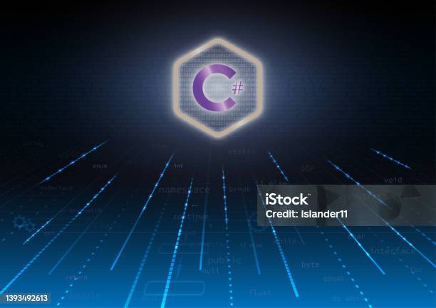 C Sharp Sign And Program Code On Purple Background C Programming ...