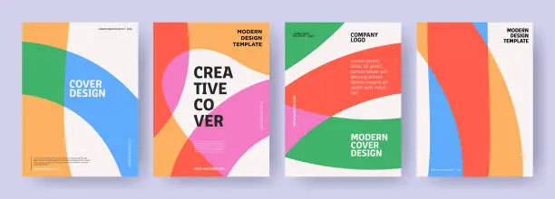 Vector illustration of Creative covers or posters concept in modern minimal style for corporate identity, branding, social media advertising, promo. Minimalist cover design template with dynamic colorful overlay lines