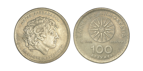 Greece 100 drachmas, 1990-2000 on a white background