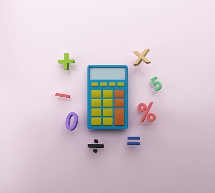 Minimal colorful calculator with math function symbols icon 3D rendering illustration
