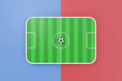 Minimal cartoon style football field or soccer field for competition 3D rendering illustration