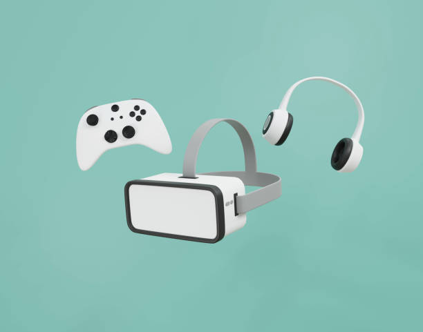 istock Minimal Virtual Reality goggles joystick and headphone 3D render illustration 1393495929