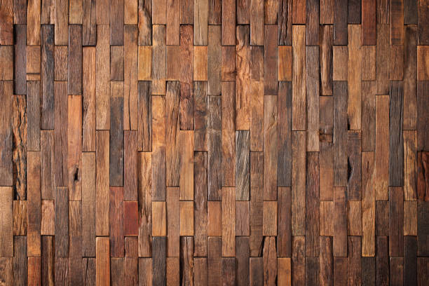 istock interior wooden wall background, wood texture mosaic boards 1393495966