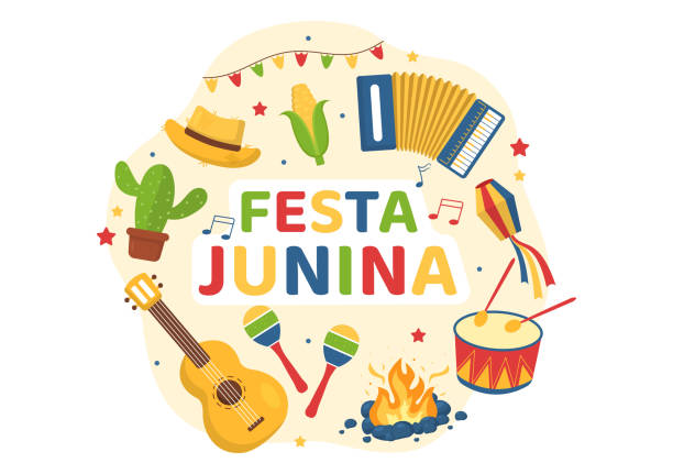 stockillustraties, clipart, cartoons en iconen met festa junina or sao joao celebration cartoon illustration made very lively by singing, dancing samba and playing traditional games come from brazil - são joão