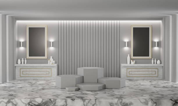 istock Hexagon podium in luxury dressing room background 3D render illustration 1393496104
