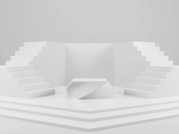 istock Twisted layer podium with stairs on white background 3D render illustration 1393496106