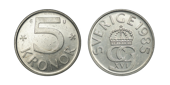 Sweden 5 kroner, 1985 on white background