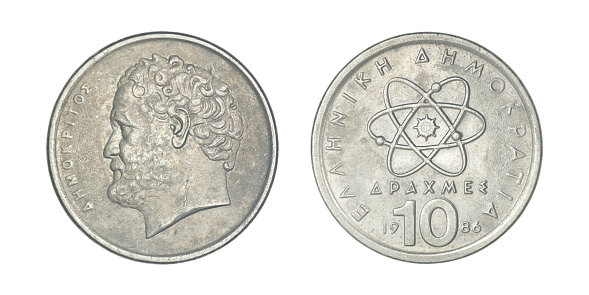 Greece 10 drachmas, 1986 on a white background