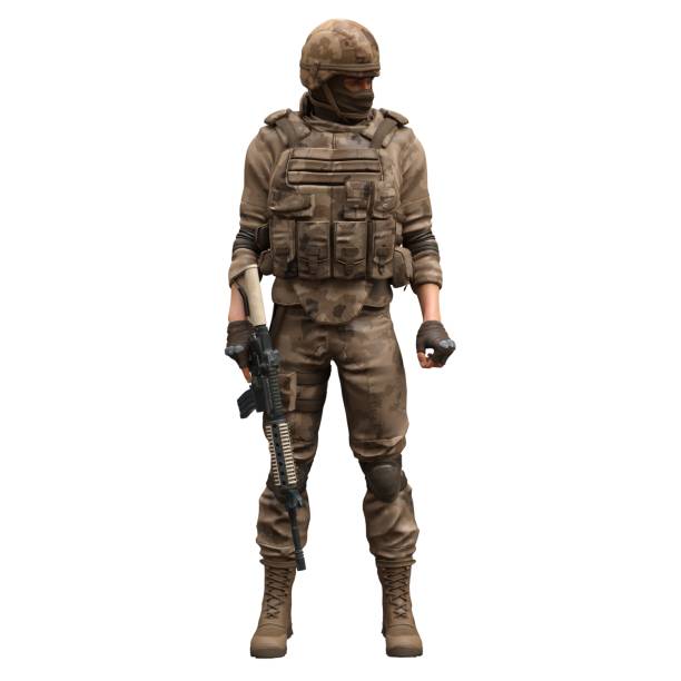 istock Soldier with a machine gun isolated white background 3d illustration 1393498602