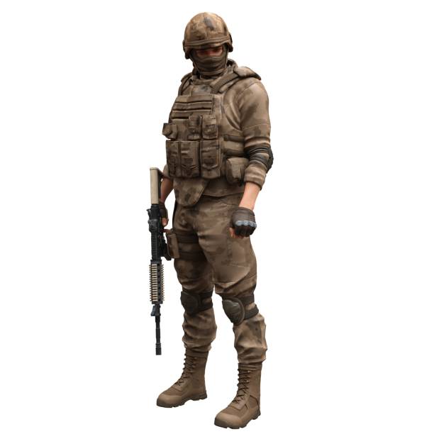 istock Soldier with a machine gun isolated white background 3d illustration 1393498605