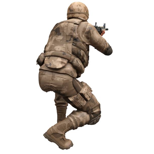 istock Soldier with a machine gun isolated white background 3d illustration 1393498617