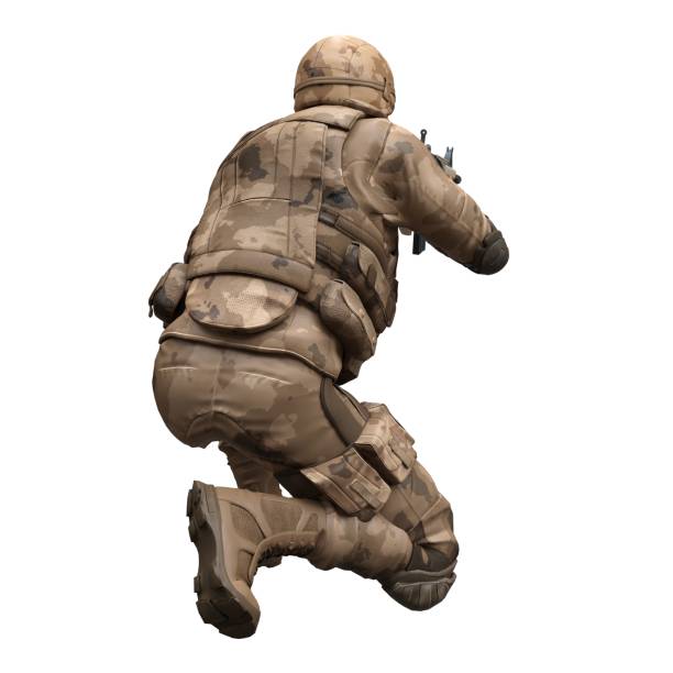 istock Soldier with a machine gun isolated white background 3d illustration 1393498672