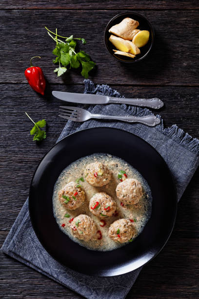 istock Banh Mi Vietnamese spicy Meatballs, top view 1393503542