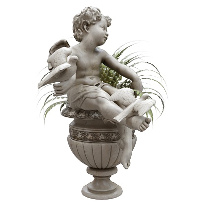 3D illustration park sculpture boy with a vase isolated on white background