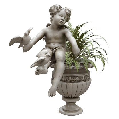3D illustration park sculpture boy with a vase isolated on white background