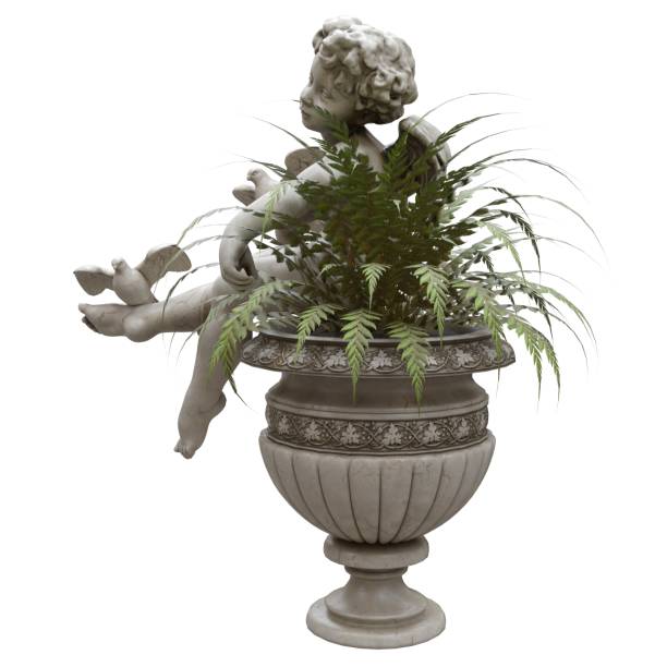 A large metal urn in the garden