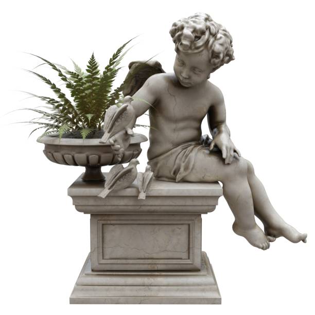 3D illustration park sculpture boy with a vase isolated on white background