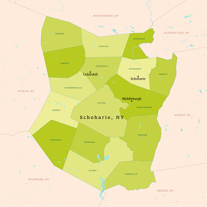 NY Schoharie Vector Map Green. All source data is in the public domain. U.S. Census Bureau Census Tiger. Used Layers: areawater, linearwater, cousub, pointlm.