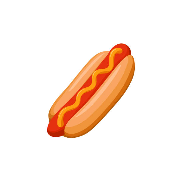 ilustraciones, imágenes clip art, dibujos animados e iconos de stock de hot dog ilustración vectorial plana. - perrito caliente