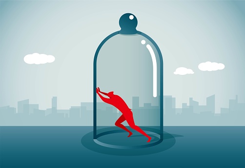 Man trapped in bottle wants to get out, This is a set of business illustrations