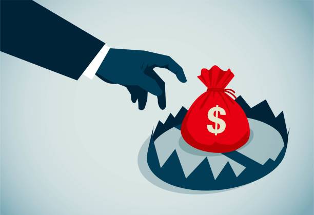 white collar crime A hand reaching for the money bag in the trap, This is a set of business illustrations ambush stock illustrations
